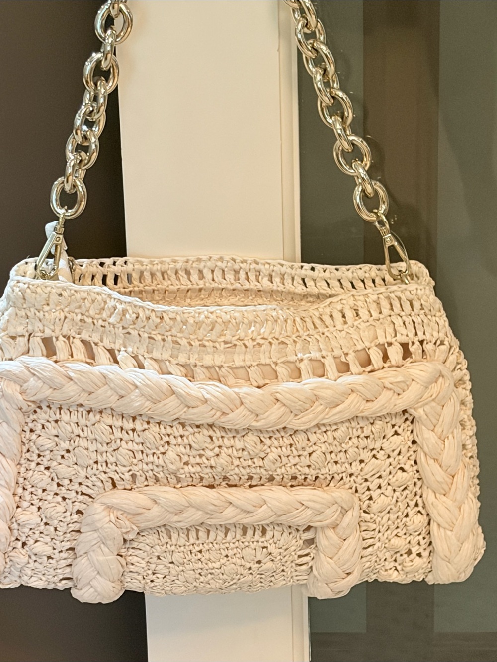 Zara Cream Crochet Chain-Handle Clutch